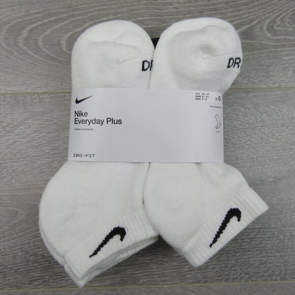 Nike Everyday Plus Cushion Low Socks White 6 Pack Women's 6-10 / Youth 5Y-7Y NEW - Picture 5 of 10